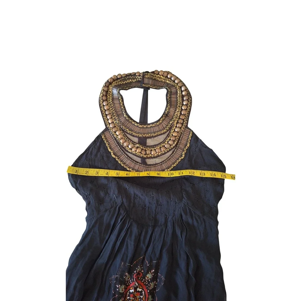 Free People Navy Blue Paisley Embellished Halter Maxi Dress Size 2 Boho Star